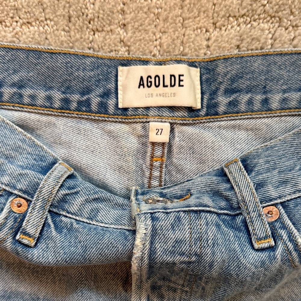 Agolde Light Blue Distressed Jean Shorts - Picture 4 of 4